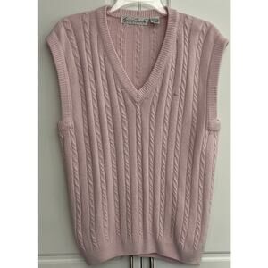 Vtg Gloria Vanderbilt Pink Cable-Knit Sweater Vest  Made in Hong Kong Size L